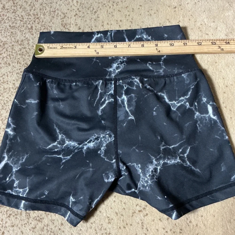 Buffbunny Collection‎ Black White Marble High Rise Athletic Biker Shorts Small